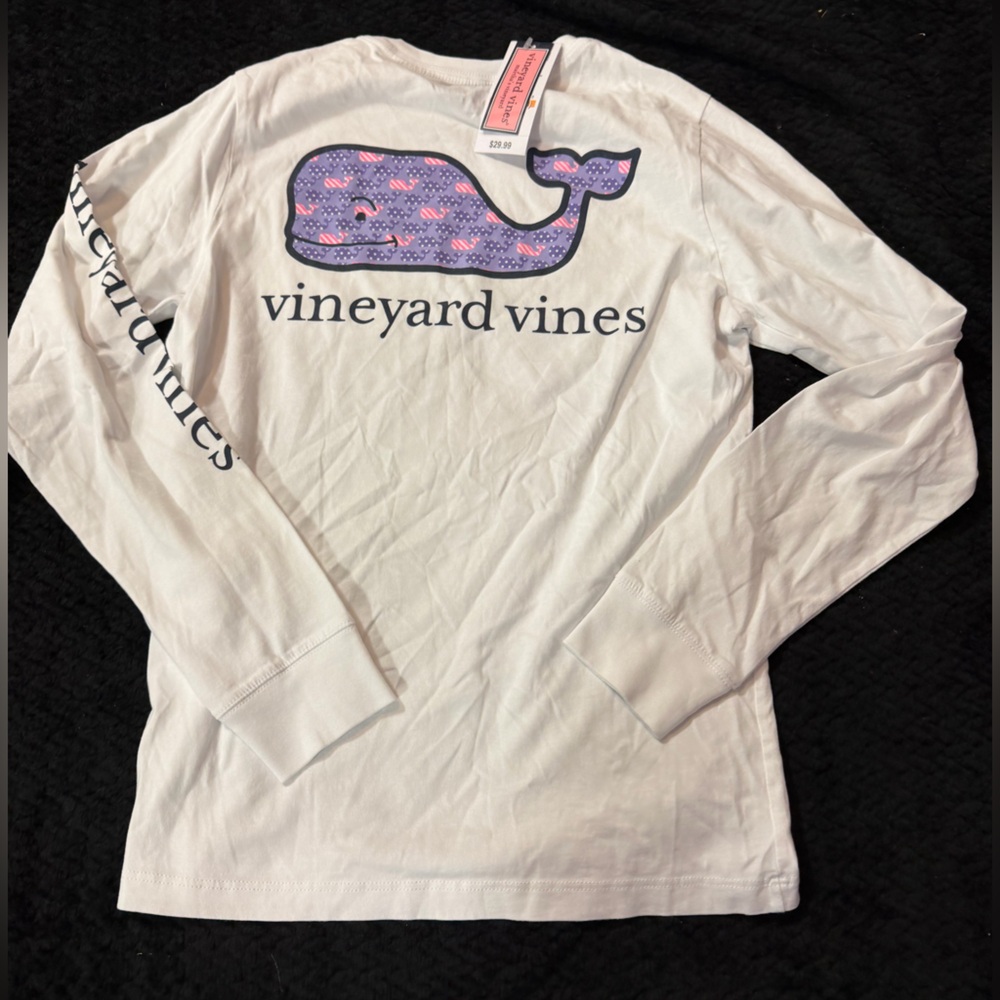 Vineyard Vines NWT Girls White Long-Sleeve Tee with Purple Whale Graphic